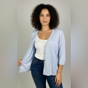 Eileen Fisher 100% Linen Cardigan 3/4 Sleeves Buttons V Neck Size 3X Blue